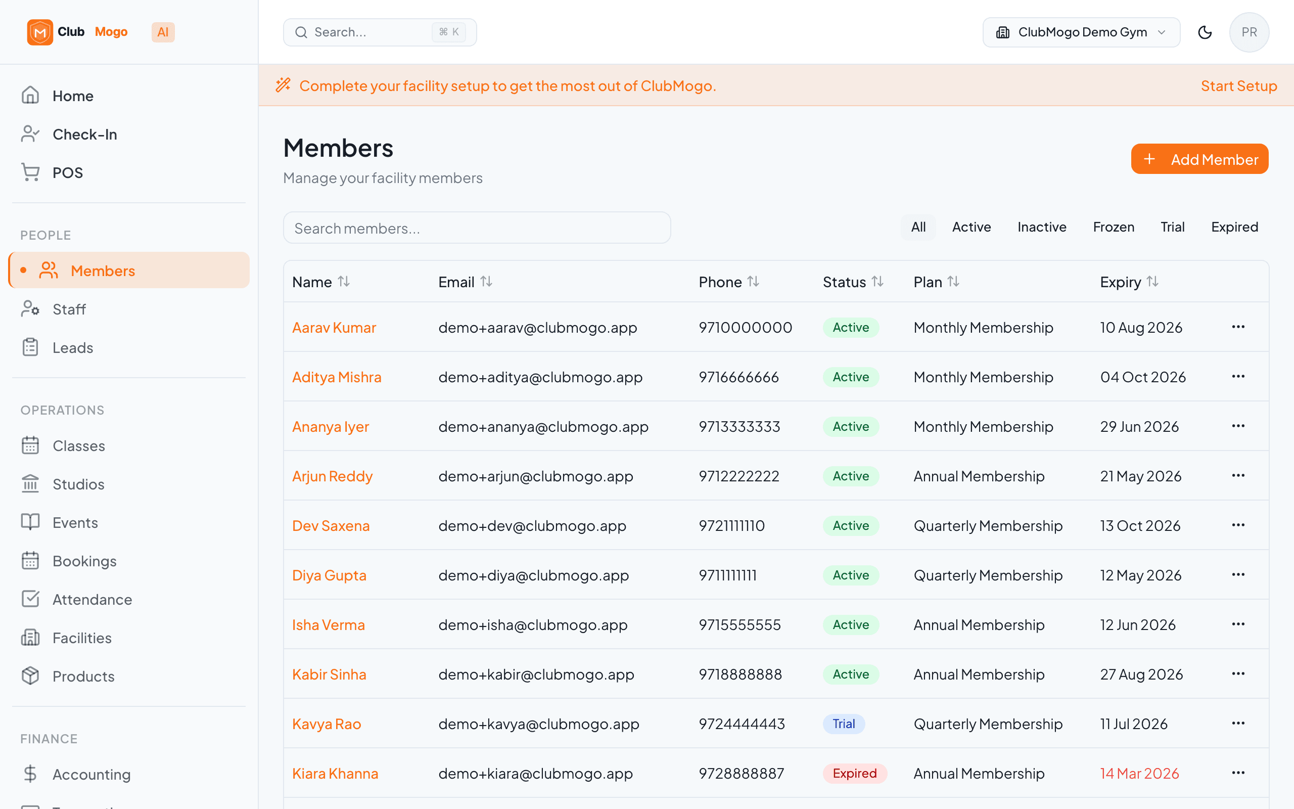 Staff member list with filtering and bulk actions